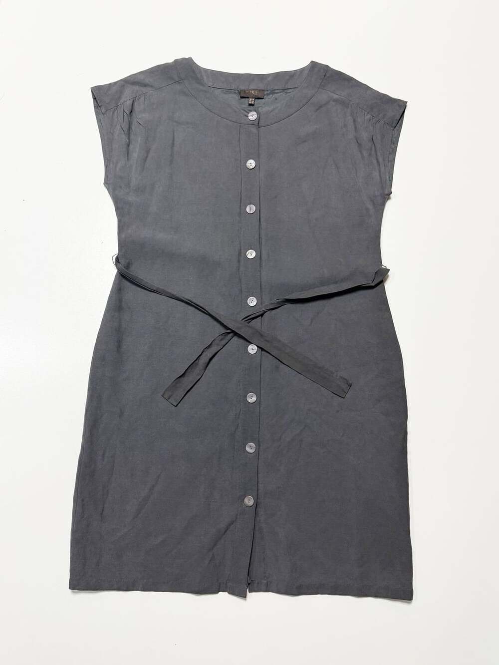 Pure Collection Womens Dress Size US 12 Grey Button Front Silk Linen Midi Cottag